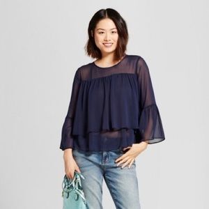 A NEW DAY [NWOT] Bell Sleeve Layered Chiffon Top